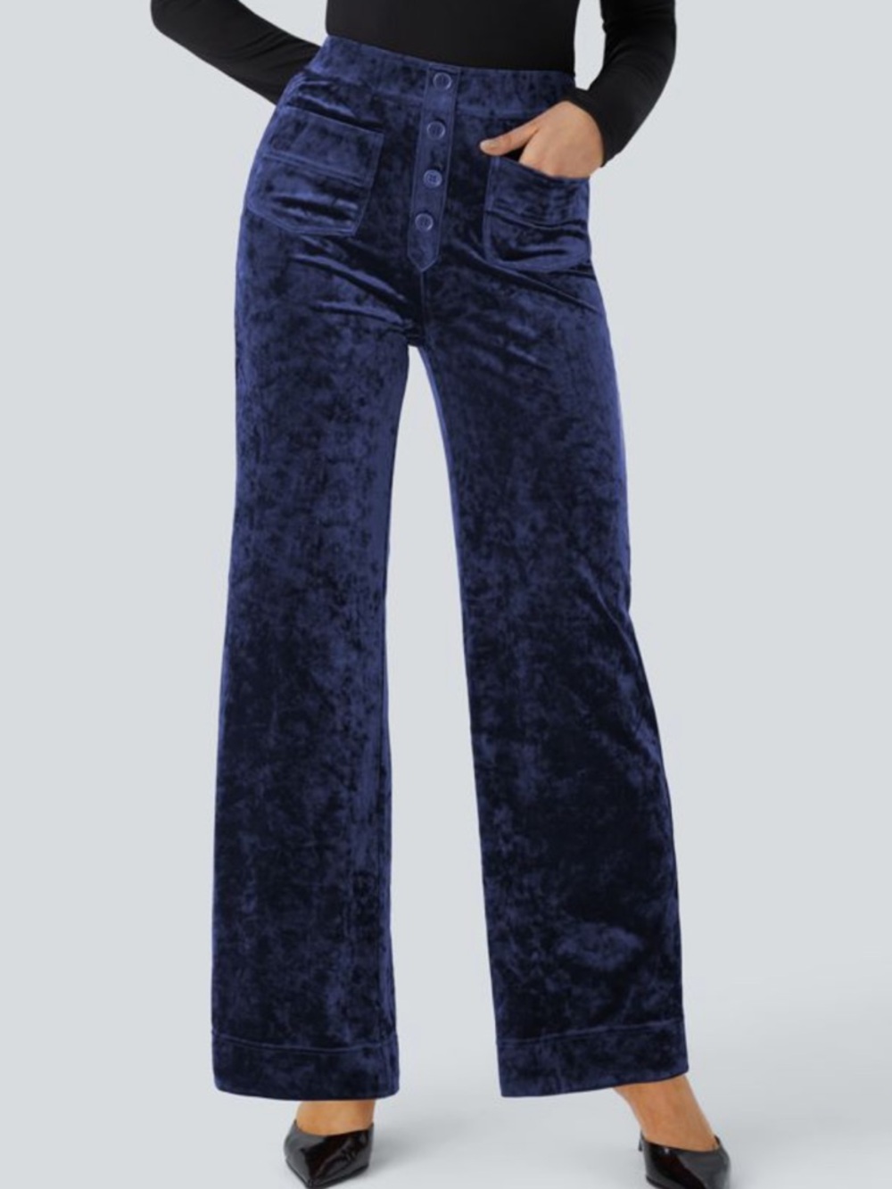 HALARA High Waisted Pockets Straight Leg Velvet Casual Pants NEW sz small blue